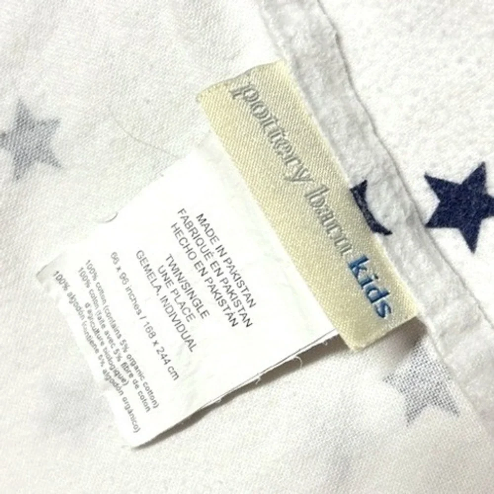 Pottery Barn Kids Star Flat Sheet Twin 100% Cotton White Navy‎ Blue Nautical
